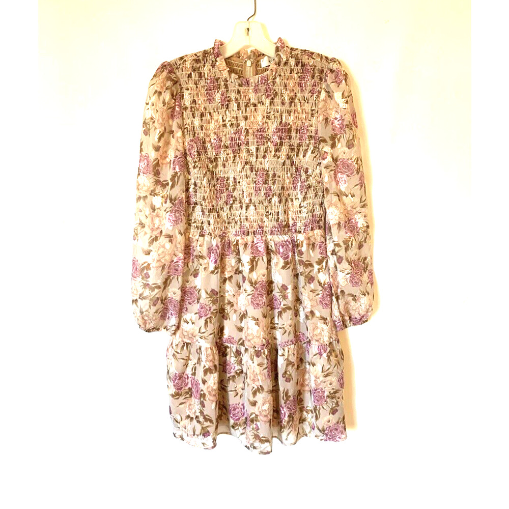 Adelyn Rae Womens Dress Small Floral Mini Short Darlene Long Sleeve Smoked Rose